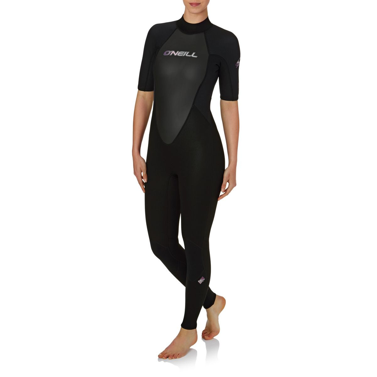 O'Neill Womens Reactor 3/2mm 2017 Back Zip Short Sleeve Wetsuit - Black/ Black/ Black