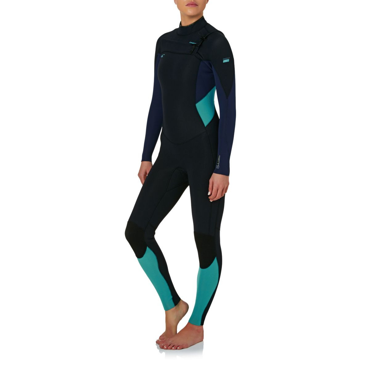 O'Neill Womens Supertech 3/2mm Chest Zip Wetsuit - Black/ Navy/ Light Aqua