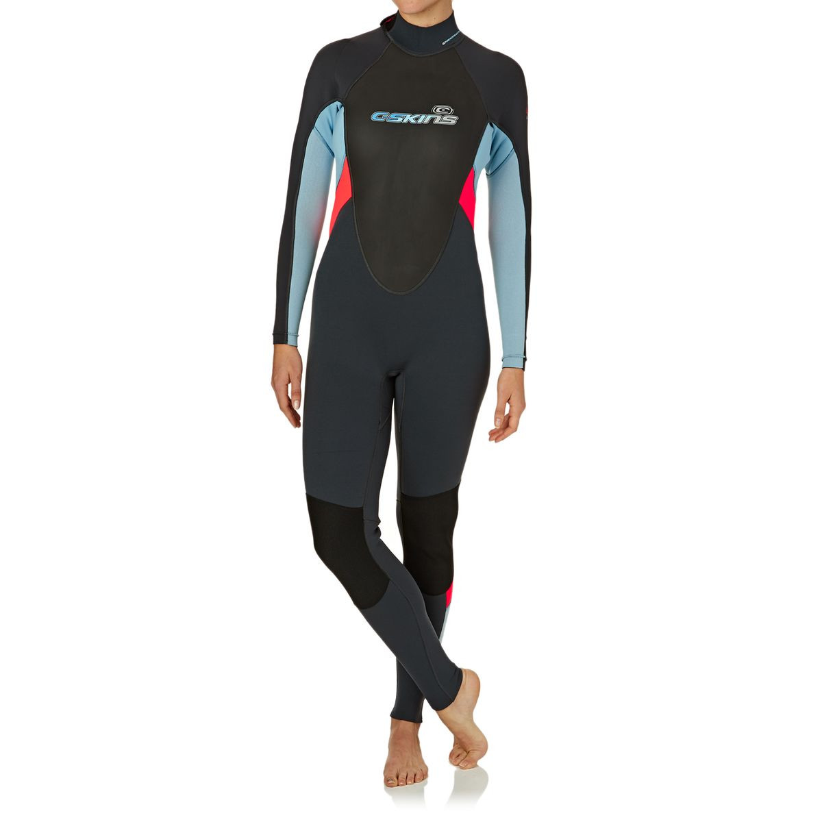 C-Skins Womens Element 3/2mm 2017 Back Zip Flatlock Wetsuit - Graphite/ Coral / Cold Blue